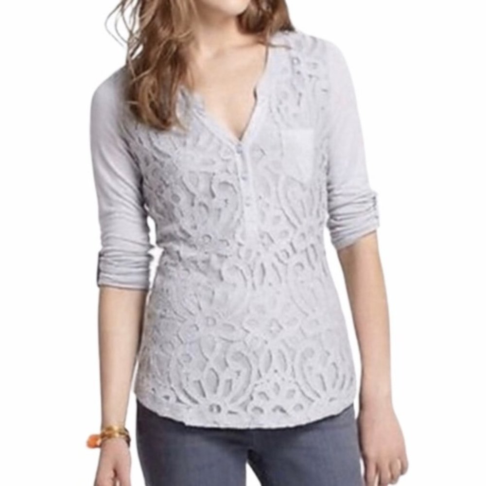 Anthropologie Devin Hanley Gray Lace Embroidered